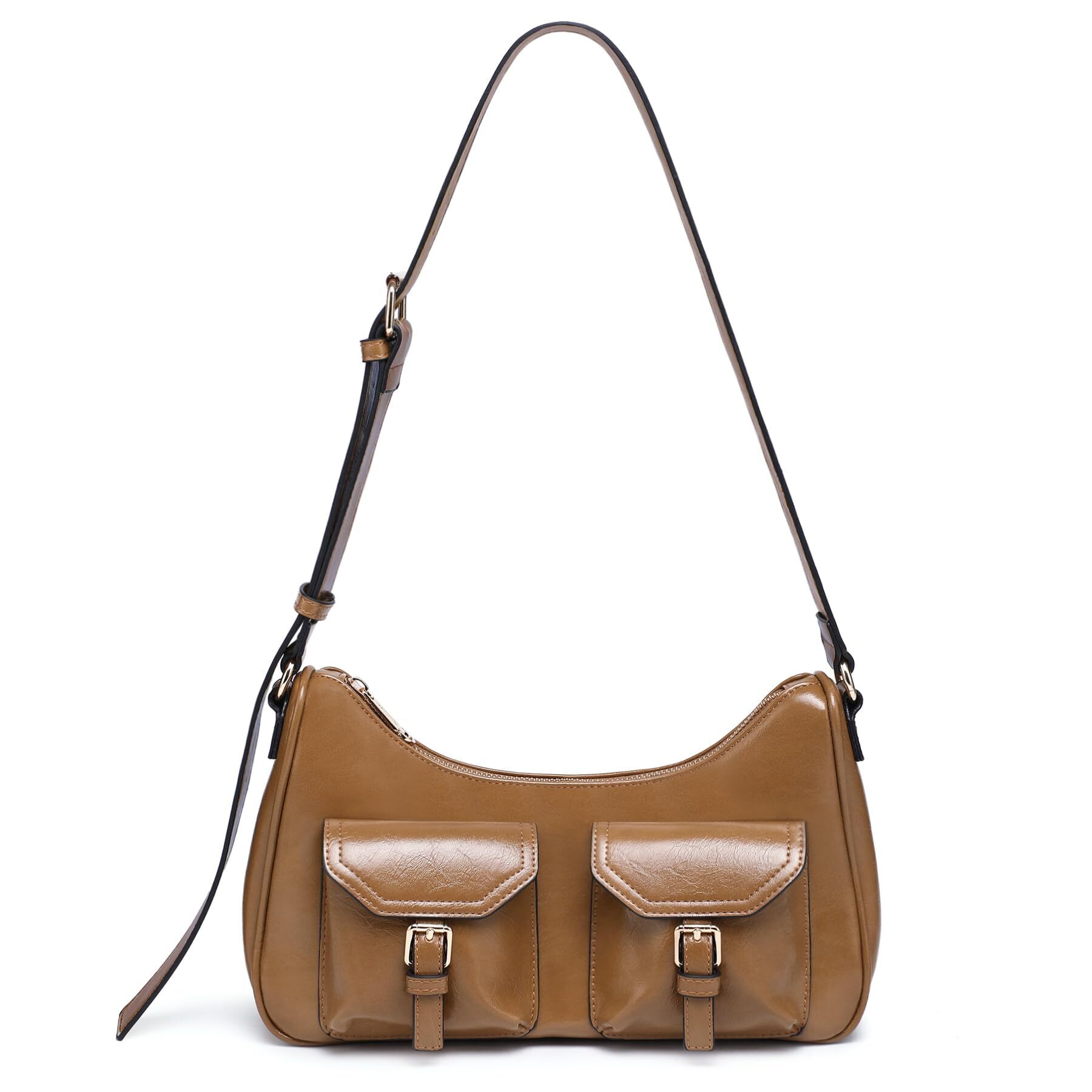 3854 Retro Shoulder Purse Faux Oiled Leather Hobo Bag Y2k Handbag